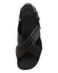 Bottega Veneta Woven Leather Crisscross Sandal Black