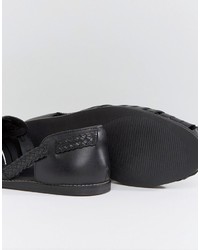 Asos Woven Sandals In Black Leather
