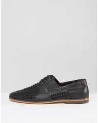 Asos Lace Up Shoes In Woven Black Leather