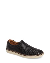 Black Woven Leather Slip-on Sneakers