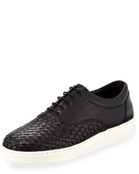 Jared Lang Woven Leather Oxford Sneaker With Extralight Rubber Sole Black