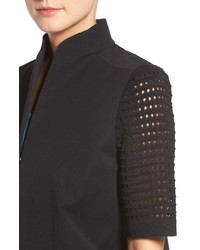 Ming Wang Pointelle Sleeve Woven Jacket