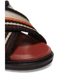 Marni Leather Trimmed Woven Sandals Black
