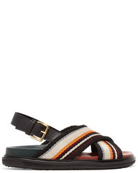 Marni Leather Trimmed Woven Sandals Black