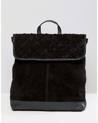 Black Woven Suede Backpack