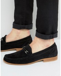 Asos Snaffle Loafer In Black Suede With Woven Detail