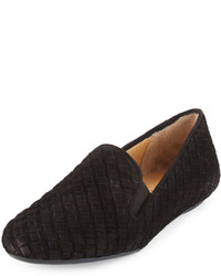 Neiman Marcus Woven Suede Stretch Loafer Black
