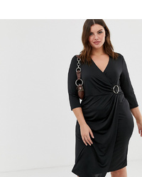River Island Plus Wrap Dress With Detail In Black