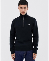 Fred Perry Back Logo Ribbed Half Zip Knitted Jumper In Black