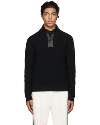 Dunhill Black Engineered Half Zip Sweater