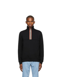 Burberry Black Icon Stripe Half Zip Sweatshirt