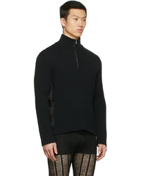 Dion Lee Black Side Lace Zip Up Sweater