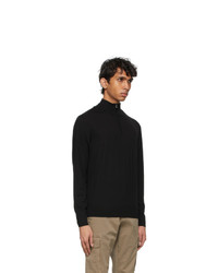 Isaia Black Wool Quarter Zip Sweater