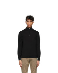 Isaia Black Wool Quarter Zip Sweater