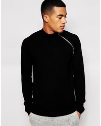 Asos Brand Merino Funnel Neck Sweater With Zip