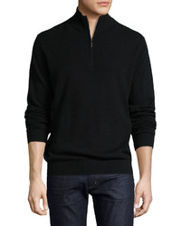 Neiman Marcus Cashmere Zip Neck Sweater Black