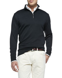 Peter Millar Cotton 12 Zip Pullover Black