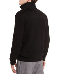 Brioni Half Zip Pullover Sweater With Suede Trim Black