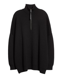 Loewe Intarsia Anagram Quarter Zip Wool Sweater In Black At Nordstrom