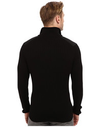 DKNY Jeans Ls Rib Woven Full Zip Mock Neck Sweater