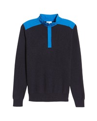 PETER MILLA R Yacht Club Colorblock Rib Quarter Zip Cotton Wool Pullover In Navy At Nordstrom