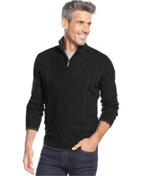 Geoffrey Beene Ribbed Contrast Panel Quarter Zip Sweater