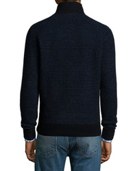 Neiman Marcus Textured Half Zip Cashmere Sweater Black