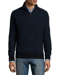 Neiman Marcus Textured Half Zip Cashmere Sweater Black