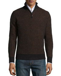 Neiman Marcus Textured Half Zip Cashmere Sweater Charcoal