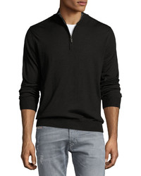 Neiman Marcus Wool Blend Quarter Zip Mock Neck Sweater Black