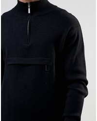 Bellfield Zip Neck Front Pocket Knitted Sweater
