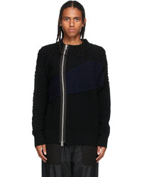 Sacai Black Navy Cable Knit Zip Up Sweater