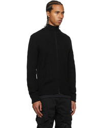 C.P. Company Black Wool Stand Collar Zip Up Sweater