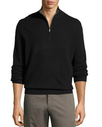 Neiman Marcus Cashmere Half Zip Sweater Black
