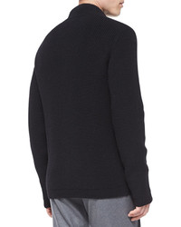 Theory Lacham Ribbed Zip Up Sweater Black