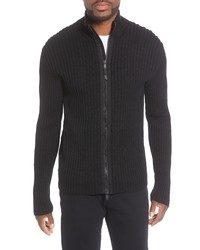 John Varvatos Star USA Lincoln Ribbed Zip Front Mercerized Cotton Sweater