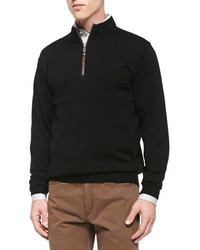 Peter Millar Merino 14 Zip Pullover Sweater Black