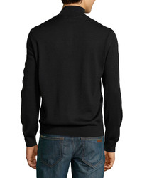 Neiman Marcus Mock Turtleneck Half Zip Sweater Black