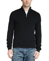 Neiman Marcus Tipped Pique 14 Zip Sweater Black