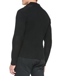 Ralph Lauren Black Label Quarter Zip Sweater W Suede Detail