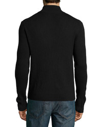 Neiman Marcus Ribbed Zip Front Sweater Black