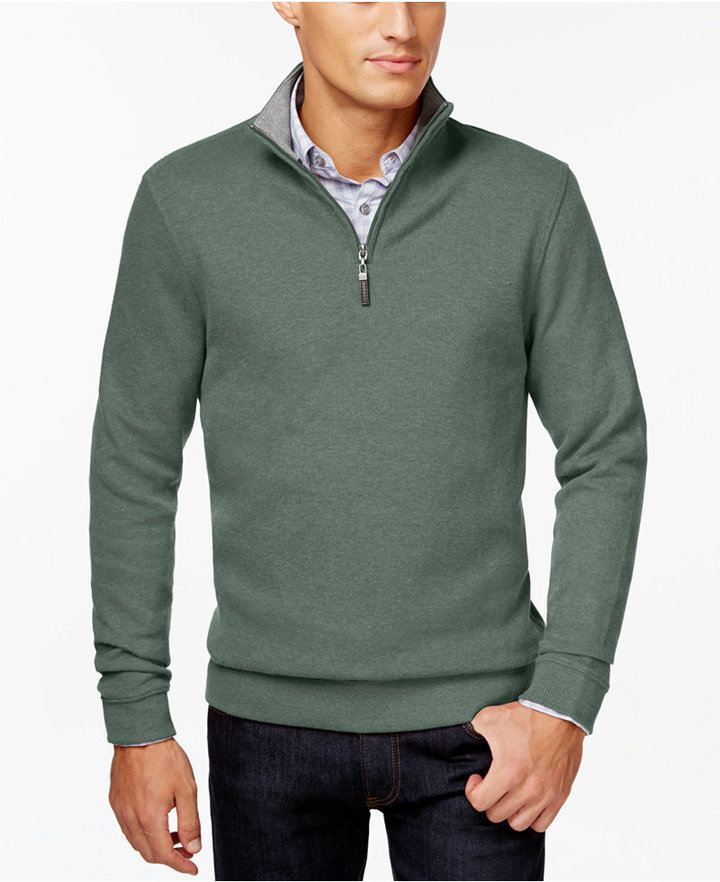 Tasso Elba Sweater Quarter Zip Mock Neck French Ribbed Pullover