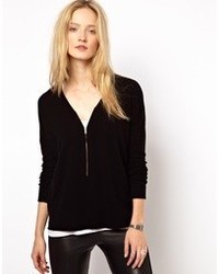 The Kooples Sport Cashmere Sweater With Zip Detail In Black