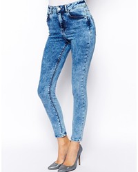 Asos Tall Ridley High Waist Ultra Skinny Ankle Grazer Jeans In Light Acid Wash Blue