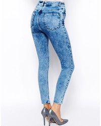 Asos Tall Ridley High Waist Ultra Skinny Ankle Grazer Jeans In Light Acid Wash Blue