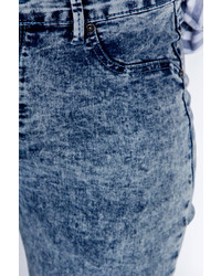 Boohoo Jess Mid Rise Blue Acid Super Skinny Jeans