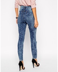 Asos Collection Ridley Skinny Jeans In Tears Acid Wash With Ripped Knee