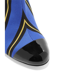 Marco De Vincenzo Patent Leather Trimmed Striped Canvas Ankle Boots Blue