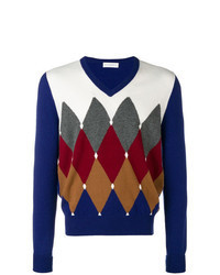 Blue Argyle V-neck Sweater
