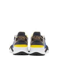 Fendi Blue And Grey Suede Flow Sneakers